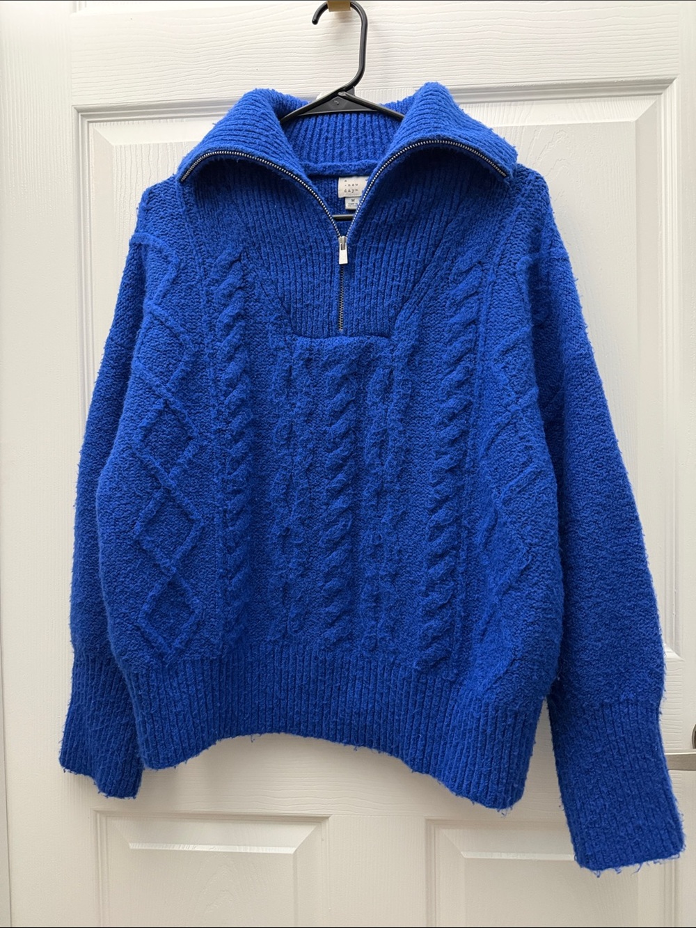 a new day Electric Blue Cable Knit Half-Zip Turtleneck Sweater